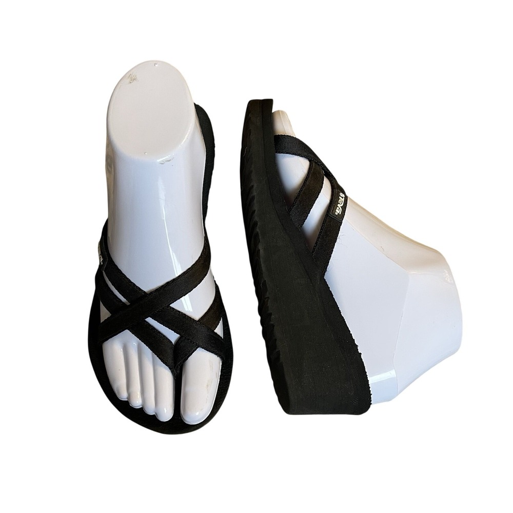 Teva Women's 6 Mandalyn Wedge Ola 2 Flip Flop Black Platform Strappy Beach
